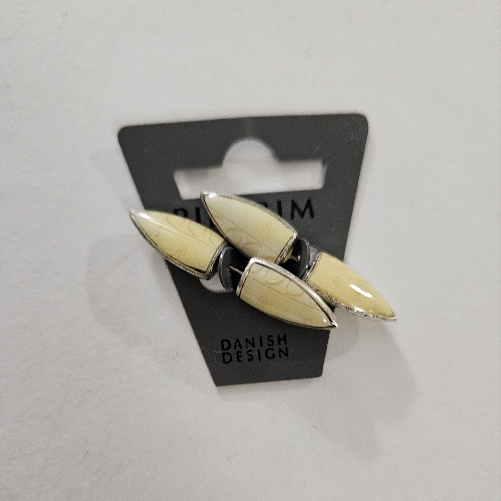 Pilgrim cream patterned enamel dagger-like earrings, NWT